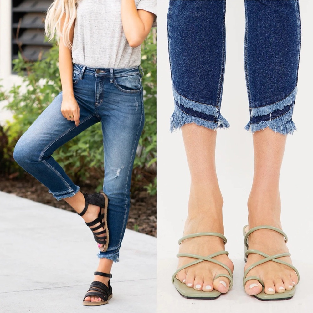 Kancan double frayed hem high rise skinny denim jeans